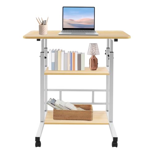 HOMEONENIC 3-Stufiger Mobiler Schreibtisch 60x40cm Höhenverstellbarer Arbeitszimmer-Laptoptisch Verstellbarer Schreibtisch mit Universalrädern PC-Workstation mit 2-Stufigem Regal Stehpult (Holzfarbe) HOMEONENIC 3-Stufiger Mobiler Schreibtisch 60x40cm Höhenverstellbarer Arbeitszimmer-Laptoptisch Verstellbarer Schreibtisch mit Universalrädern PC-Workstation mit 2-Stufigem Regal Stehpult (Holzfarbe) von HOMEONENIC