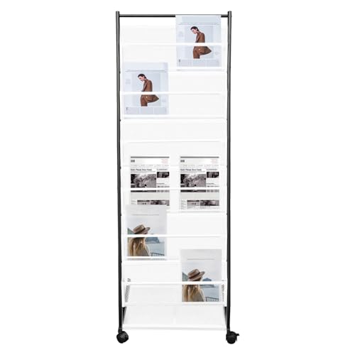 HOMEONENIC Bodenständer 6-stufiger Broschürenständer 47.5x38x132cm Zeitschriftenständer mit Rädern Prospektständer Magazinregale Prospekthalter Format A4 Eisen-Bücherregal für Cafés Restaurants Büros von HOMEONENIC