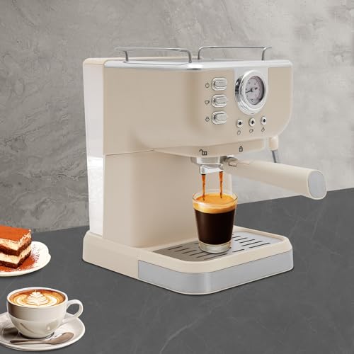 HOMEONENIC Espressomaschine mit Milchaufschäumer 1050W 1.5L abnehmbarer Wassertank 20 Bar Druckpumpe 19.5x26x28cm Kompakte Halbautomatische Kaffeemaschine mit Filter Presslöffel und Trichtergriff von HOMEONENIC
