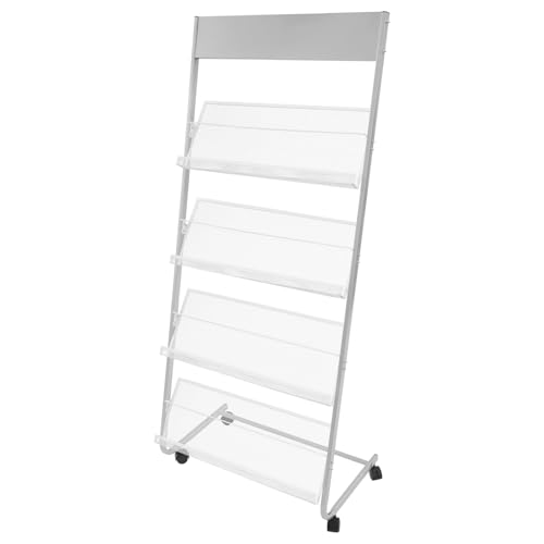 HOMEONENIC Zeitschriftenständer Bodenstehender 63x36x148cm Literaturständer mit 4 Rädern Literaturpräsentationsständer Zeitschriften Broschürenständer mit 4 Taschen Für Büros Messen (Silber) von HOMEONENIC