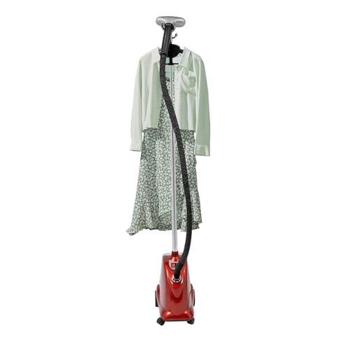 Stand-Dampfglätter 2200W Stehender Kleidungsdampfer mit 4 Rollen Professional Stand Dampfbügler Garment Steamer mit 3L Wasserspeichertank Vertikaler Dampfglätter für Anzüge Gardinen Hemden (Rot) von HOMEONENIC