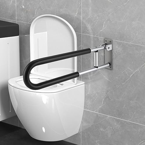 Toiletten Wandstützgriff Rutschfeste Handläufe Flip Up Toilette Handicap Haltegriffe für Badezimmer 60x15cm bis 120kg Barrierefreie Armlehne Für ältere Menschen Und Schwangere 90 ° Vertikal Drehbar von HOMEONENIC