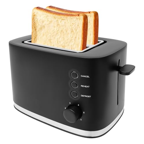 Touch Toaster 2 Scheiben 730-870W 25.2x16x17.8cm Kompakt Edelstahl-Toaster mit Abschaltautomatik Liftfunktion Große Bedienelemente 6 Bräunungsstufen für Zuhause Küche Büro von HOMEONENIC