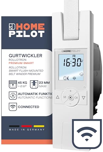 HOMEPILOT RolloTron premium smart, elektrischer Gurtwickler | Smart-Home, Display & Automatik | bis 45 kg, 6 m² Rollladen, 23 mm Gurt | App, Siri, Amazon Alexa & Google Assistant via Gateway möglich von HOMEPILOT