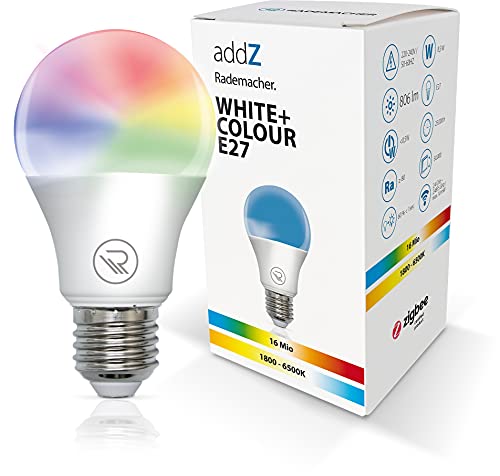 HOMEPILOT Rademacher addZ White + Colour E27 LED Lampe, 8,5 W, Zigbee 3.0 Smart Home Leuchtmittel, RGBW 16 Mio. Farben, dimmbar z.B. via, Typ: 8436 Nachfolgemodell verfügbar von HOMEPILOT