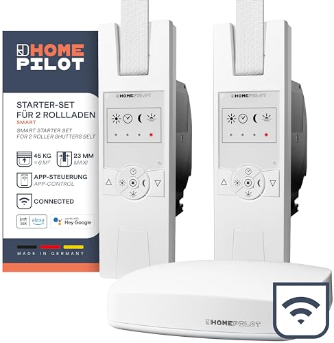 HOMEPILOT Rollladen Smart-Home Starter-Set - 2x RolloTron elektrischer Gurtwickler + Gateway premium, Zentrale inkl. App & Sprachsteuerung (Alexa, Google Assistant, Siri kompatibel) von HOMEPILOT