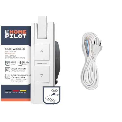 HOMEPILOT RolloTron pure DECT Gurtwickler - elektrischer Rollladenantrieb mit Funk & EMOS Euro-Zuleitung 5m, Netzkabel, Anschlusskabel, Verbindungskabel von HOMEPILOT