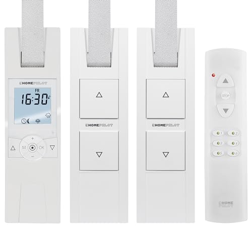 HOMEPILOT elektrische Gurtwickler Starterset für 3 Rollläden/Fenster | Smarte Rolladensteuerung mit 3x RolloTron Rolladenantrieb + Fernbedienung von HOMEPILOT