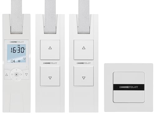 HOMEPILOT elektrische Gurtwickler Starterset für 3 Rollläden/Fenster | Smarte Rolladensteuerung mit 3x RolloTron Rolladenantrieb + Funk-Wandtaster von HOMEPILOT