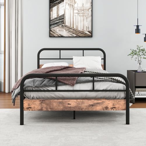 HOMERECOMMEND Moderne Metallbett Bettgestelle mit Lattenrost mit Holz Kopfteil und Fußteil Heavy Duty Metall Plattform Bettrahmen Solid und Stabil 120x200cm Schwarz/Rustic Braun… von HOMERECOMMEND