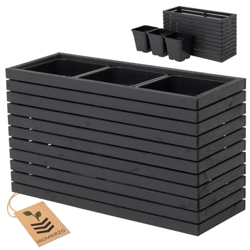 HOMERZO Blumenkasten für außen Pflanzen-Übertopf aus Holz mit Kunststoff-Pflanzeneinsatz 18 l Blumentopf eckig für Balkon oder Terrasse (98x36 h55) von HOMERZO