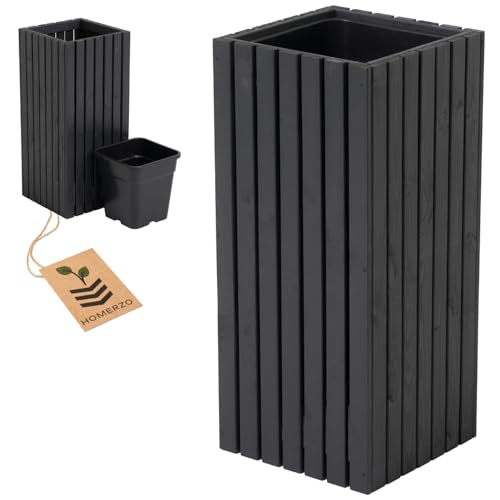 HOMERZO Blumenkasten für innen und außen Pflanzen-Übertopf aus Holz mit Kunststoff-Pflanzeneinsatz 18 l Blumentopf eckig für Balkon oder Terrasse (36x36 h80) von HOMERZO