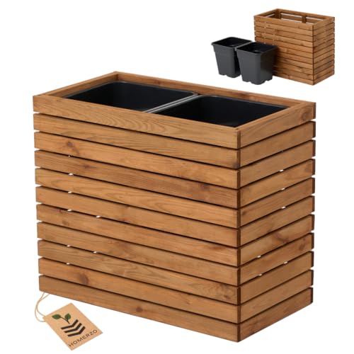 HOMERZO Blumenkasten für innen und außen Pflanzen-Übertopf aus Holz mit Kunststoff-Pflanzeneinsatz 18 l Blumentopf eckig für Balkon oder Terrasse (67x36 h55) von HOMERZO