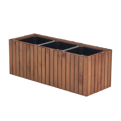 HOMERZO Blumenkasten für innen und außen Pflanzen-Übertopf aus Holz mit Kunststoff-Pflanzeneinsatz 18 l Blumentopf eckig für Balkon oder Terrasse (98x36 h35) von HOMERZO