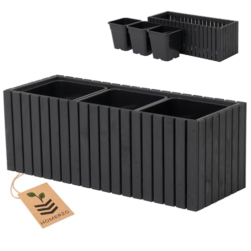 HOMERZO Blumenkasten für innen und außen Pflanzen-Übertopf aus Holz mit Kunststoff-Pflanzeneinsatz 18 l Blumentopf eckig für Balkon oder Terrasse (98x36 h35) von HOMERZO