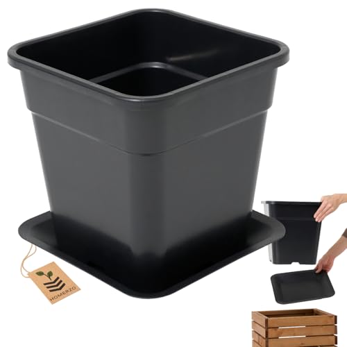 HOMERZO Quadratischer Pflanztopf 18L Schwarz - Professioneller Anzuchttopf mit Bodenlöchern - Kunststoff Pflanzcontainer 30x30 cm - Drainagesystem gegen Staunässe (mit Untersetzer, 1, Stück) von HOMERZO