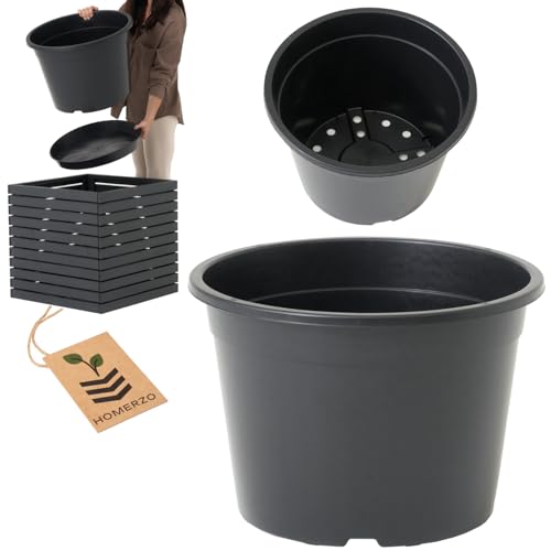 HOMERZO Runder Pflanztopf 50L Schwarz – Robuster Kunststoffblumentopf mit Bodenlöchern – Großer Anzuchttopf für Garten & Terrasse (Nur Topf) von HOMERZO