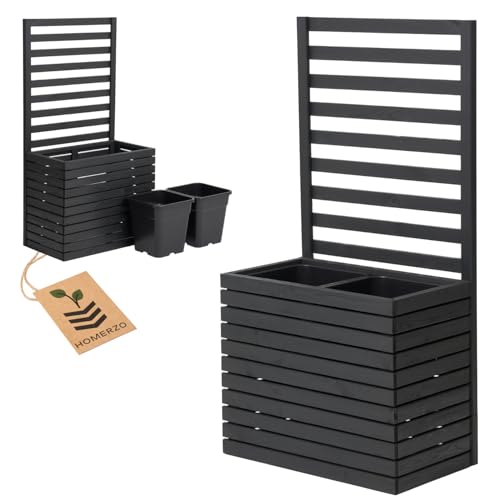 Pflanzkübel mit Rankgitter Spalier mit Pflanzkasten Blumenkasten aus Holz für Garten Balkon Terrasse Hochbeet mit 18L Kunststoff-Pflanzeneinsatz (horizontal-anthrazit, 67x36x55 H130) von HOMERZO
