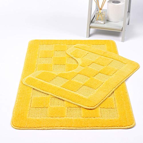 HOMES-LINEN Squares Badematten- und WC-Vorleger-Set, rutschfest, extra saugfähig, quadratisch, für Badezimmer, WC, Vorleger, Badematten-Set, Zitronengelb, 2-teilig von HOMES-LINEN