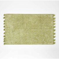 Badematte grün meliert mit Pompons, 50 x 80 cm - Badvorleger Baumwolle getuftet - Homescapes von HOMESCAPES