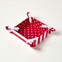 Homescapes - Brotkorb Stoff Wendemuster Polka Dots rot - Rot von HOMESCAPES