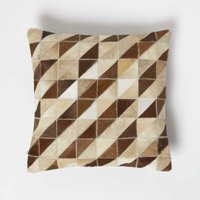 Fellkissen 45 x 45 cm geometrisch - Patchwork Kissen aus Fell & Leder mehrfarbig-braun - Mehrfarbig/Braun - Homescapes von HOMESCAPES