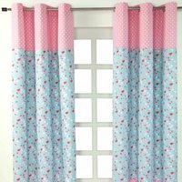 Homescapes - Gardinen Vögel & Blumen rosa blau 2er Set 228 x 137 cm - Rosa/Blau von HOMESCAPES