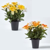 HOMESCAPES 2er-Set künstliche Grabblumen im Topf – orange & gelbe Narzissen mit weißen Margeriten HOMESCAPES 2er-Set künstliche Grabblumen im Topf – orange & gelbe Narzissen mit weißen Margeriten von HOMESCAPES