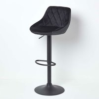 Homescapes - Barstuhl Henley - Samt Barhocker höhenverstellbar 97cm - schwarz von HOMESCAPES