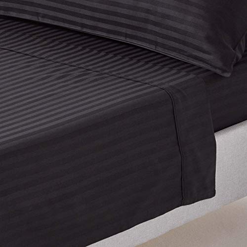 HOMESCAPES Damast Bettlaken ohne Gummizug schwarz 275x275 cm, Baumwoll-Betttuch Satin-Streifen, Haustuch ägyptische Baumwolle von HOMESCAPES