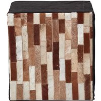 Homescapes - Patchwork-Pouf schwarz-braun – Sitzwürfel aus Fell & Leder, 36x38 cm von HOMESCAPES