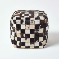 Designer Hocker Pouf Patchwork Lederhocker braun - Braun - Homescapes von HOMESCAPES