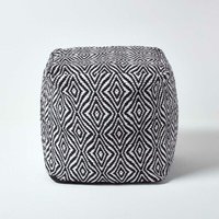 HOMESCAPES Designer Sitzpouf gefüllt mit Microperlen, Würfel, Schwarz - Weiß, Trance, S - Schwarz - Weiß von HOMESCAPES