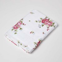 HOMESCAPES Frottee Duschtuch weiß Vintage Blumen pink von HOMESCAPES