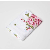 HOMESCAPES Frottee Handtuch weiß Vintage Blumen pink von HOMESCAPES