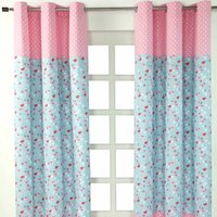 HOMESCAPES Gardinen Vögel & Blumen rosa blau 2er Set 137 x 117 cm - Rosa/Blau von HOMESCAPES