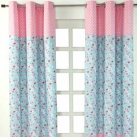 HOMESCAPES Gardinen Vögel & Blumen rosa blau 2er Set 137 x 117 cm von HOMESCAPES