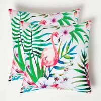 HOMESCAPES Gartenkissen Flamingo mit Blumen – 2er-Set Outdoor Kissen 45 x 45 cm von HOMESCAPES
