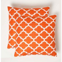 Gartenkissen Nola geometrisch – 2er-Set Outdoor Kissen orange gemustert - Homescapes von HOMESCAPES