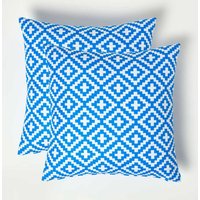 Gartenkissen Zoe geometrisch gemustert – 2er-Set Outdoor Kissen blau-weiß - Homescapes von HOMESCAPES