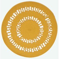Homescapes - Geflochtener runder Teppich mit Häkel-Muster, senfgelb, 70 cm von HOMESCAPES