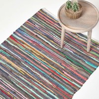 HOMESCAPES Handgewebter Chindi-Teppich mit bunten Streifen aus Baumwolle, 70 x 120 cm von HOMESCAPES
