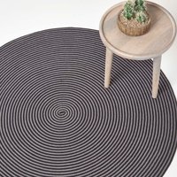 Homescapes - Handgewebter Teppich mit Spiralemuster in grau und schwarz, 120 cm rund - Grau und Schwarz von HOMESCAPES