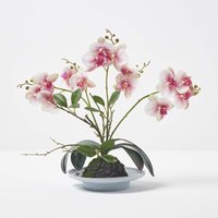 Künstliche pink-weiße Phalaenopsis-Orchidee im hellgrauen Keramik-Topf, 38 cm - Rosa-Weiß - Homescapes von HOMESCAPES