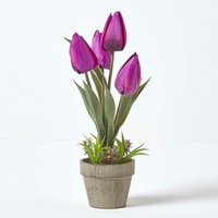 Homescapes - Kunstblumen Tulpen in Zellstoff Topf 27 cm hoch, lila - Lila von HOMESCAPES