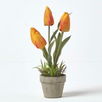 Kunstblumen Tulpen in Zellstoff Topf 27 cm hoch, orange - Orange - Homescapes von HOMESCAPES