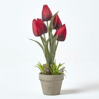 Kunstblumen Tulpen in Zellstoff Topf 27 cm hoch, rot - Rot - Homescapes von HOMESCAPES