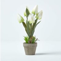 Homescapes - Kunstblumen Tulpen in Zellstoff Topf 27 cm hoch, weiß - Weiß von HOMESCAPES