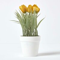 Homescapes - Kunstblumen Tulpen in weißem Topf 22 cm hoch, gelb - Gelb von HOMESCAPES