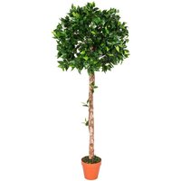 Homescapes - Kunstpflanze Grün 'Ficus Tropische Zierpflanze' im Topf, 125 cm - Blätter: Grün, Topf: Braun von HOMESCAPES